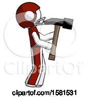 Poster, Art Print Of White Football Player Man Hammering Something On The Right
