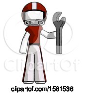 White Football Player Man Holding Wrench Ready To Repair Or Work