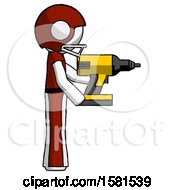 Poster, Art Print Of White Football Player Man Using Drill Drilling Something On Right Side