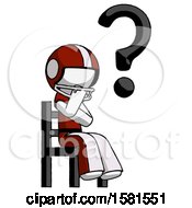 White Football Player Man Question Mark Concept Sitting On Chair Thinking