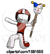 Poster, Art Print Of White Football Player Man Holding Jester Staff Posing Charismatically