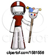White Football Player Man Holding Jester Staff