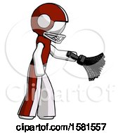 Poster, Art Print Of White Football Player Man Dusting With Feather Duster Downwards