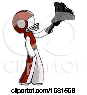 Poster, Art Print Of White Football Player Man Dusting With Feather Duster Upwards