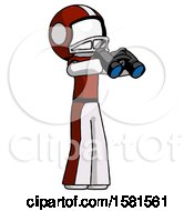 Poster, Art Print Of White Football Player Man Holding Binoculars Ready To Look Right