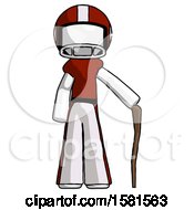 Poster, Art Print Of White Football Player Man Standing With Hiking Stick