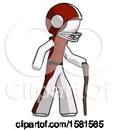 White Football Player Man Walking With Hiking Stick