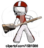 Poster, Art Print Of White Football Player Man Broom Fighter Defense Pose