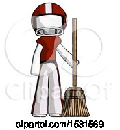 White Football Player Man Standing With Broom Cleaning Services