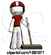 Poster, Art Print Of White Football Player Man Standing With Industrial Broom