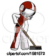 Poster, Art Print Of White Football Player Man Cleaning Services Janitor Sweeping Side View
