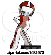 Poster, Art Print Of White Football Player Man Cleaning Services Janitor Sweeping Floor With Push Broom