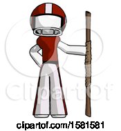White Football Player Man Holding Staff Or Bo Staff