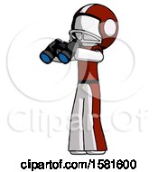 Poster, Art Print Of White Football Player Man Holding Binoculars Ready To Look Left