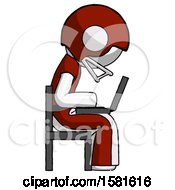Poster, Art Print Of White Football Player Man Using Laptop Computer While Sitting In Chair View From Side