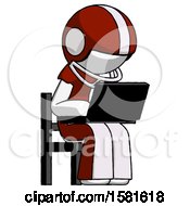 Poster, Art Print Of White Football Player Man Using Laptop Computer While Sitting In Chair Angled Right