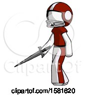 White Football Player Man With Sword Walking Confidently