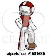 White Football Player Man Standing With Foot On Football