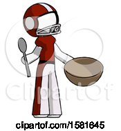Poster, Art Print Of White Football Player Man With Empty Bowl And Spoon Ready To Make Something