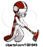 Poster, Art Print Of White Football Player Man Striking With A Red Firefighters Ax