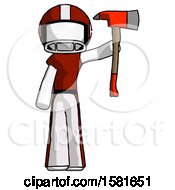 Poster, Art Print Of White Football Player Man Holding Up Red Firefighters Ax