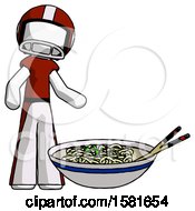 Poster, Art Print Of White Football Player Man And Noodle Bowl Giant Soup Restaraunt Concept
