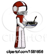 White Football Player Man Holding Noodles Offering To Viewer