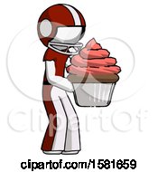 Poster, Art Print Of White Football Player Man Holding Large Cupcake Ready To Eat Or Serve