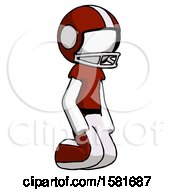 White Football Player Man Kneeling Angle View Right