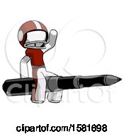 Poster, Art Print Of White Football Player Man Riding A Pen Like A Giant Rocket