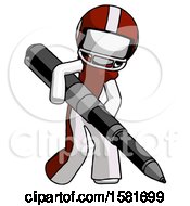 Poster, Art Print Of White Football Player Man Writing With A Really Big Pen