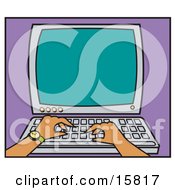 Persons Hand With A Wristwatch Typing On A Computer Clipart Illustration