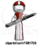 White Football Player Man Posing Confidently With Giant Pen