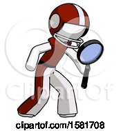 Poster, Art Print Of White Football Player Man Inspecting With Large Magnifying Glass Right