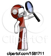 Poster, Art Print Of White Football Player Man Inspecting With Large Magnifying Glass Facing Up