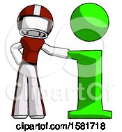 White Football Player Man With Info Symbol Leaning Up Against It