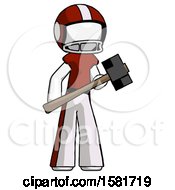 Poster, Art Print Of White Football Player Man With Sledgehammer Standing Ready To Work Or Defend