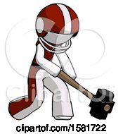 Poster, Art Print Of White Football Player Man Hitting With Sledgehammer Or Smashing Something At Angle