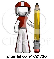 Poster, Art Print Of White Football Player Man With Large Pencil Standing Ready To Write