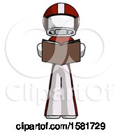 Poster, Art Print Of White Football Player Man Reading Book While Standing Up Facing Viewer