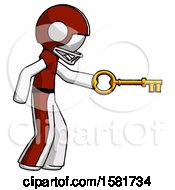 Poster, Art Print Of White Football Player Man With Big Key Of Gold Opening Something