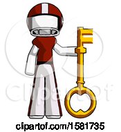 White Football Player Man Holding Key Made Of Gold