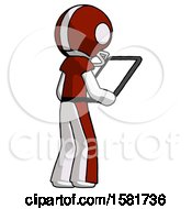 Poster, Art Print Of White Football Player Man Looking At Tablet Device Computer Facing Away