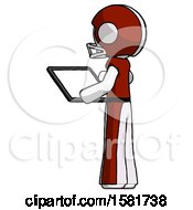 Poster, Art Print Of White Football Player Man Looking At Tablet Device Computer With Back To Viewer