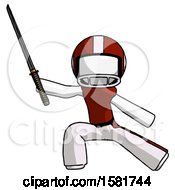 Poster, Art Print Of White Football Player Man With Ninja Sword Katana In Defense Pose