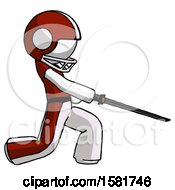 Poster, Art Print Of White Football Player Man With Ninja Sword Katana Slicing Or Striking Something