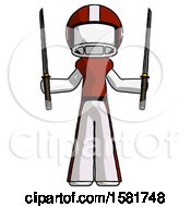 Poster, Art Print Of White Football Player Man Posing With Two Ninja Sword Katanas Up