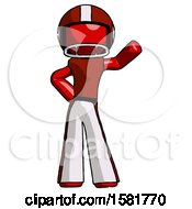Poster, Art Print Of Red Football Player Man Waving Left Arm With Hand On Hip