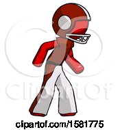 Poster, Art Print Of Red Football Player Man Suspense Action Pose Facing Right