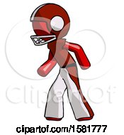Poster, Art Print Of Red Football Player Man Suspense Action Pose Facing Left